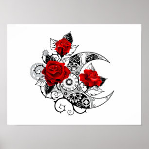 Poster Croissant Mécanique avec Roses Rouges