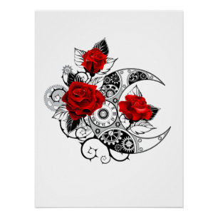 Poster Croissant mécanique avec roses rouges