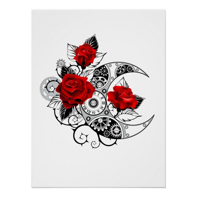Poster Croissant mécanique avec roses rouges (Devant)