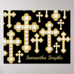 Poster Croix avec 12 diamants Faux -