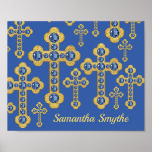 Poster Croix avec 12 Faux Sapphires -
