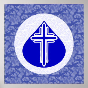 Poster Croix blanche dans une larme bleue sur fond bleu e