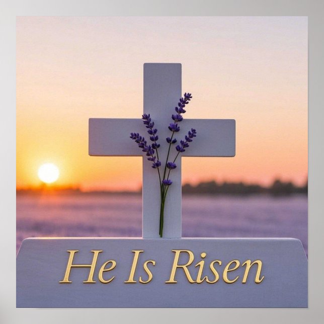 Poster Croix blanche minimaliste ornée de lavande (Devant)