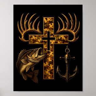 Poster Croix camouflage chrétienne de foi pour pêcheurs e