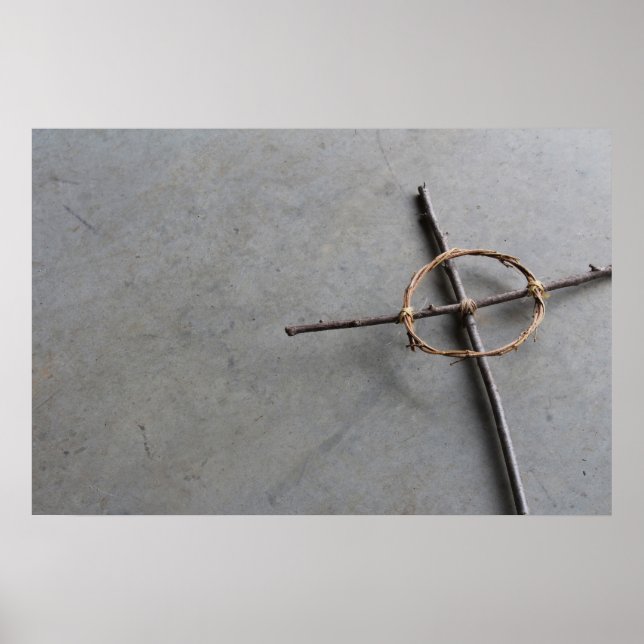 Poster Croix céleste rustique des bâtons et des vignes (Devant)