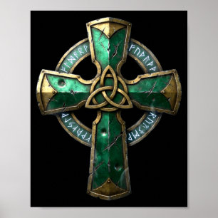 Poster Croix celtique antique runes patrimoine irlandais