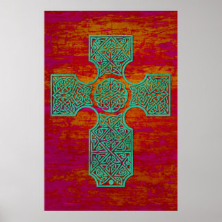 Poster Croix celtique : Patina sur rouge