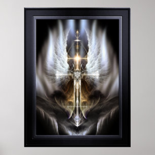 Poster Croix d'aile d'ange céleste Art fractal noir