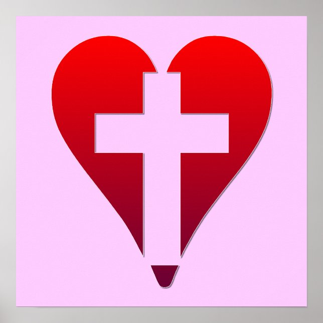 Poster Croix dans le coeur rouge (Devant)