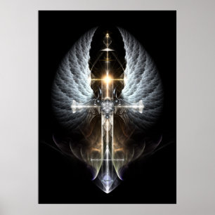 Poster Croix de l'aile paradisiaque Art fractal Noir Bkgn