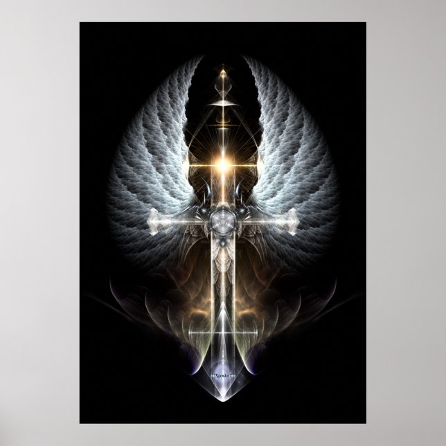Poster Croix de l'aile paradisiaque Art fractal Noir Bkgn (Devant)