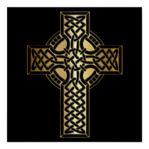 Poster Croix de noeud celtique en or et noir