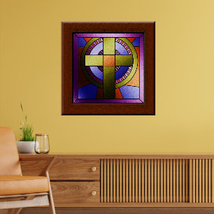 Poster Croix de Pâques de fenêtre d'église en verre