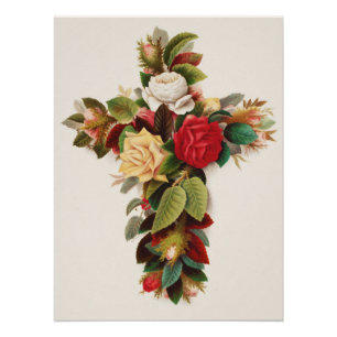 Poster Croix de roses, illustration de l'ère victorienne