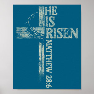 Poster Croix de style rétro vintage Il est ressuscité Jés