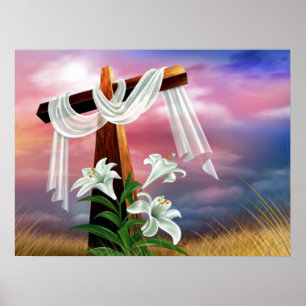 Poster Croix et scènes de dimanche de Pâques et de paume