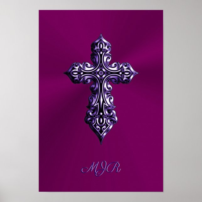 Poster Croix gothique à l'apparence bossée en violet avec (Devant)