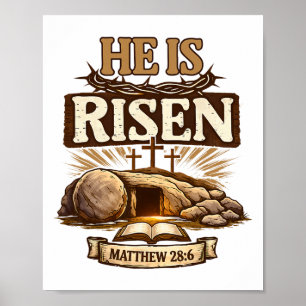 Poster Croix Il Est Ressuscité Jésus Religieux Pâques Chr