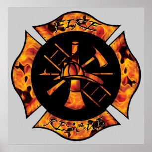 Poster Croix maltaise flamboyante de délivrance du feu