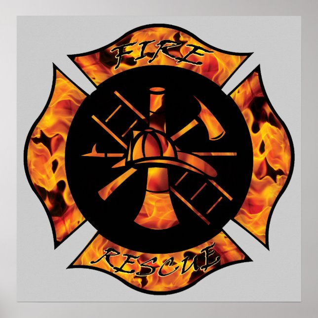 Poster Croix maltaise flamboyante Secourt incendie (Devant)
