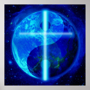 Poster Croix rougeoyante de la terre de Ying Yang