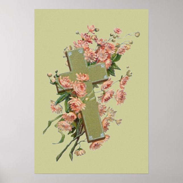 Poster Croix Verte Aux Fleurs Roses (Devant)