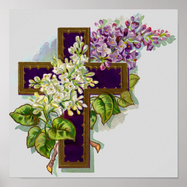 Poster Croix Violette Et Fleurs (Devant)