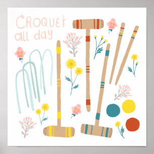 Poster CROQUET TOUTE LA JOURNÉE Jeu de pelouse amusant su