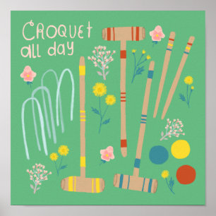 Poster CROQUET TOUTE LA JOURNÉE Jeu de pelouse amusant su