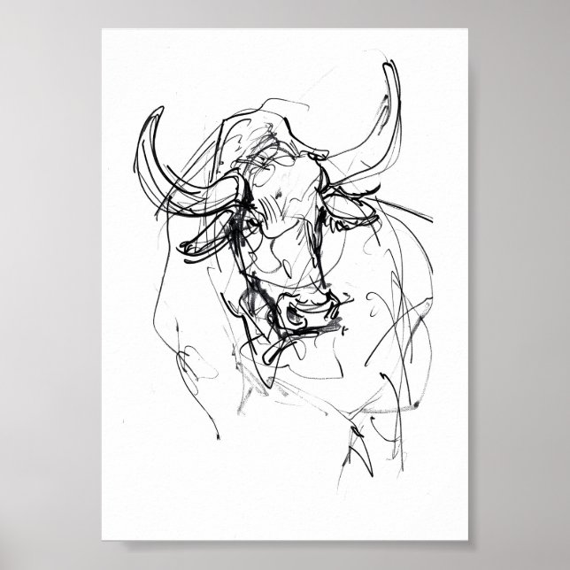 Poster Croquis Abstrait Bull Portrait (Devant)