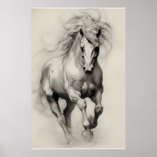 Poster Croquis au crayon de cheval courant éthéré