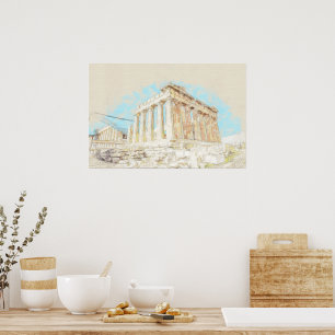 Poster Croquis de Acropolis Hill à Athènes, Grèce