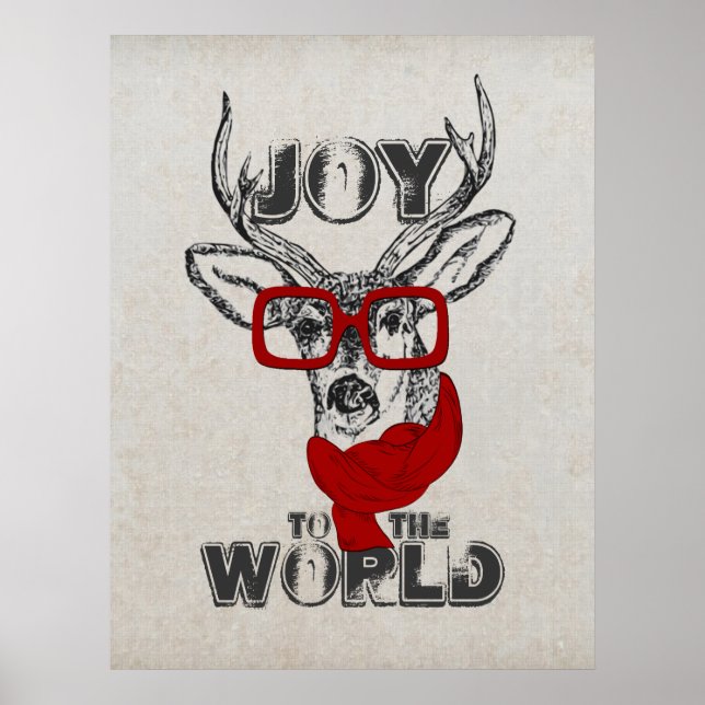 Poster Croquis de cerfs marrant cool "Joy to the World" (Devant)