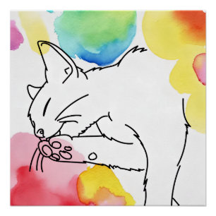 Poster Croquis de chat coloré
