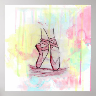 Poster Croquis de chaussures en ballet mignonne Aquarelle