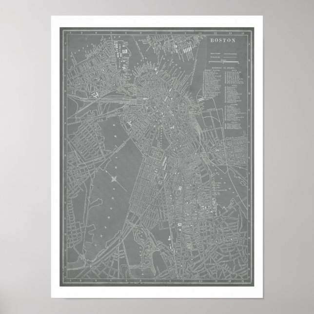 Poster Croquis de la carte de Boston City (Devant)