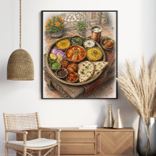 Poster Croquis de la soupe de nouilles Pho vietnamienne
