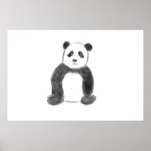 Poster Croquis de panda en noir et blanc