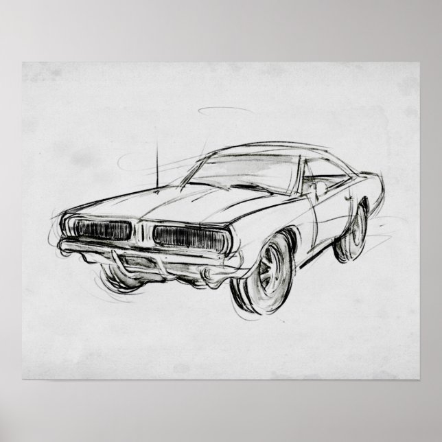 Poster Croquis de voiture classique IV (Devant)