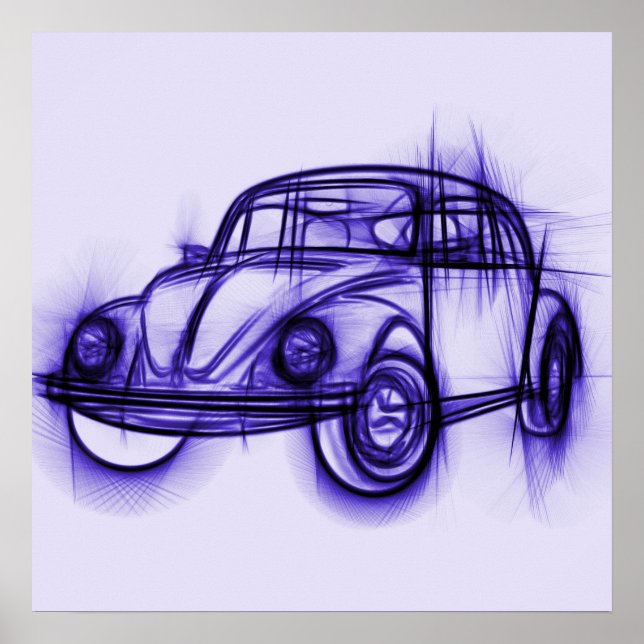 Poster Croquis de voiture mignonne en violet (Devant)