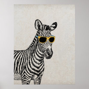 Poster Croquis de zèbre cool mignon et drôle avec lunette