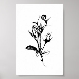 Poster Croquis d'encre de l'affiche Rose