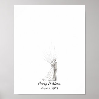 Poster Croquis d'encre Mariage Couple empreintes digitale