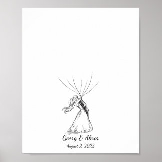 Poster Croquis d'encre Mariage Couple empreintes digitale