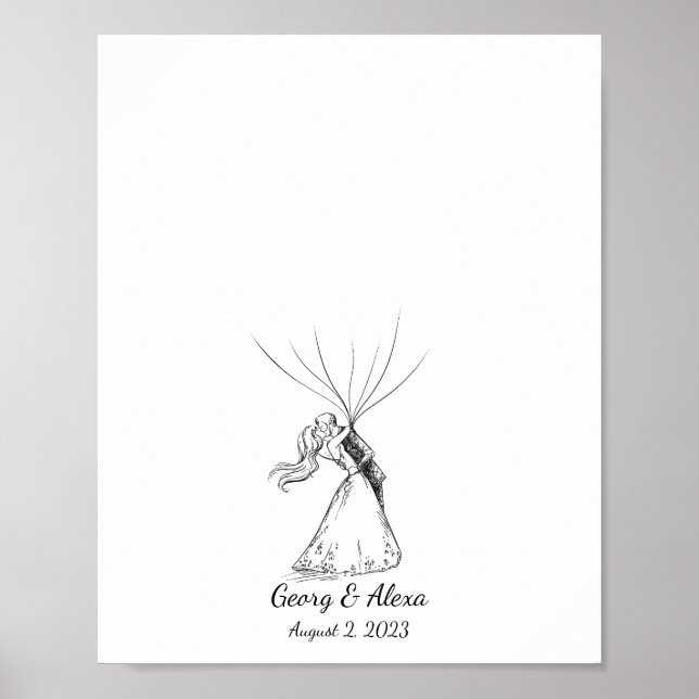 Poster Croquis d'encre Mariage Couple empreintes digitale (Devant)