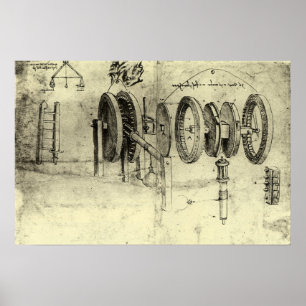 Poster Croquis d'ingénierie d'une roue par Léonard de Vin