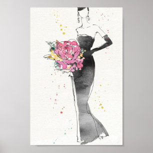 Poster Croquis floral sauvage de robe de mode d'Apple  