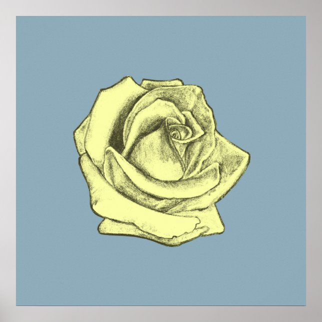 Poster Croquis rose teint jaune sur bleu (Devant)