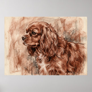 Poster Croquis sanguin de Cavalier King Charles Spaniel P
