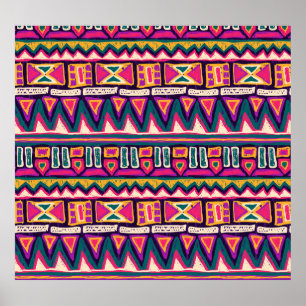 Poster Croquis tribaux : motif aztèque dessiné à la main.